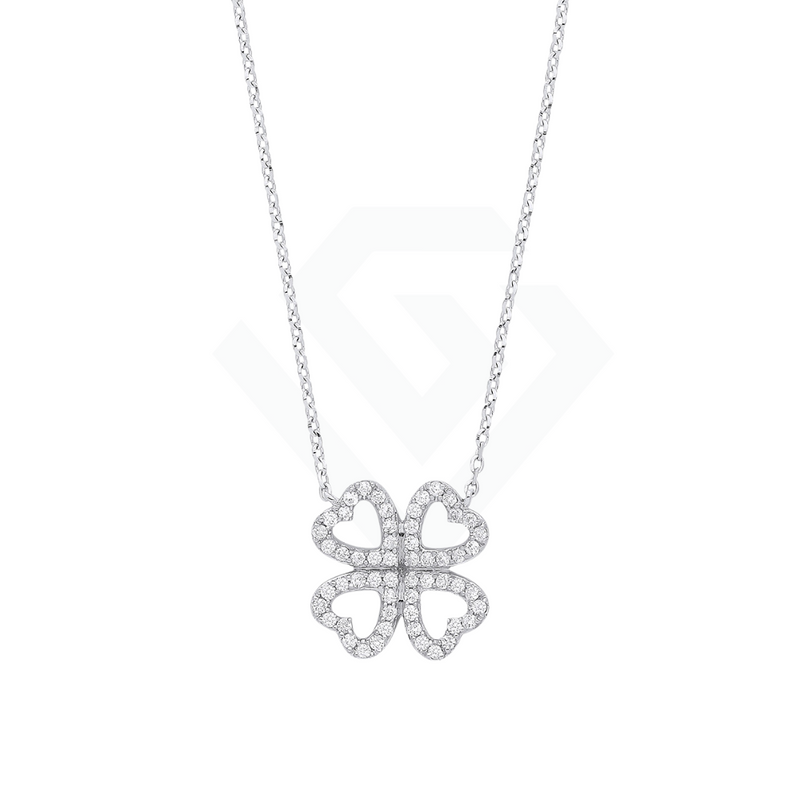 9ct White Gold 0.18ct Diamonds Four-leaf Clover (18in/45cm) Chain