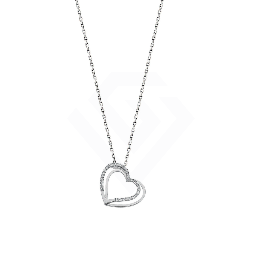9ct White Gold 0.15ct Diamond Double Heart Pendant with 18in/45cm Chain