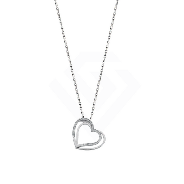 9ct White Gold 0.15ct Diamond Double Heart Pendant with 18in/45cm Chain