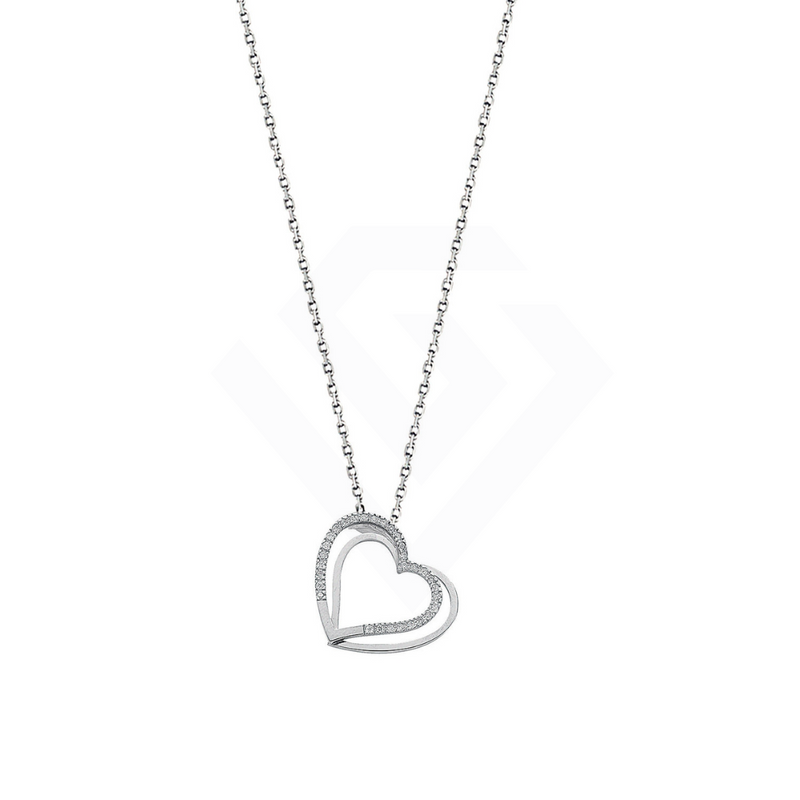 9ct White Gold 0.15ct Diamond Double Heart Pendant with 18in/45cm Chain