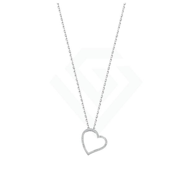 9ct White Gold 0.12ct Diamond Heart Pendant with 18in/45cm Chain
