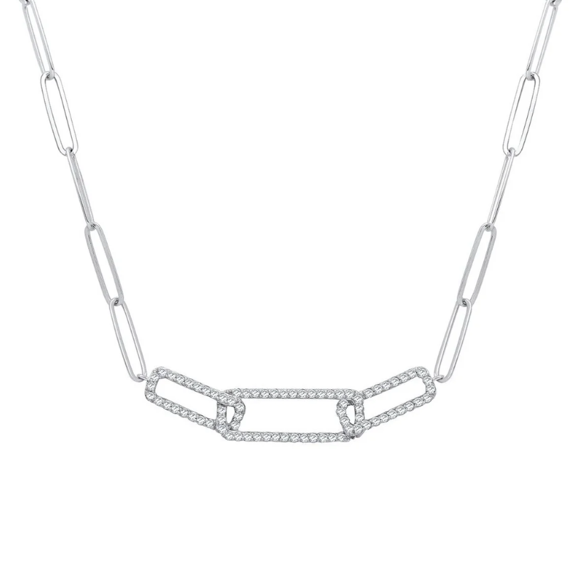 9ct White Gold 0.35ct Paperlink Style Diamond Necklace