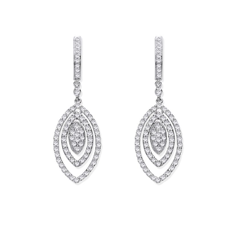 1ct Marquise Shape Diamond Drop Earrings In 9ct White Gold