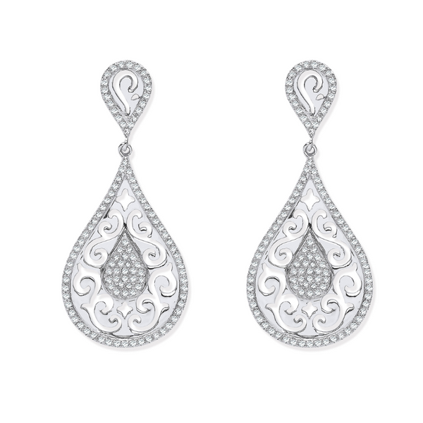 1ct Diamond Drop Earrings In 9ct White Gold