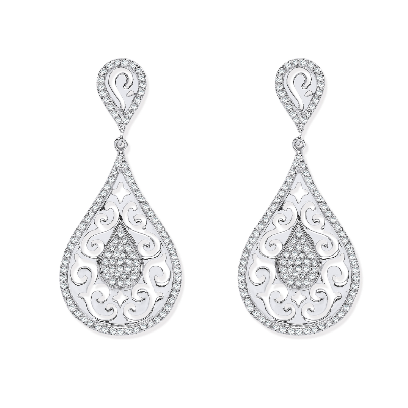 1ct Diamond Drop Earrings In 9ct White Gold