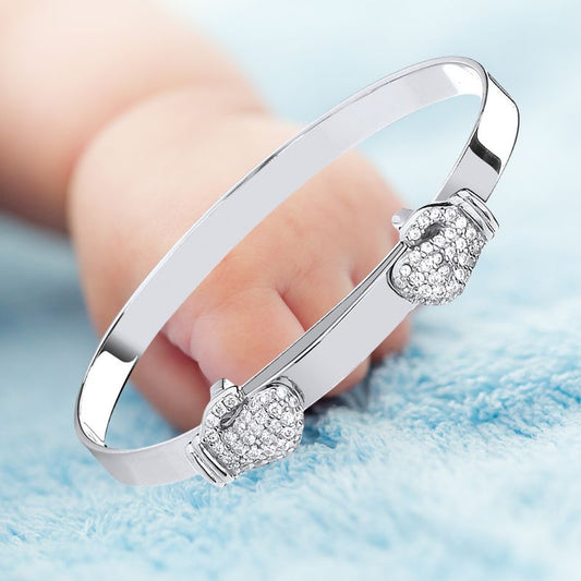 Sterling Silver 925 Personalised CZ Boxing Gloves Baby Bangle