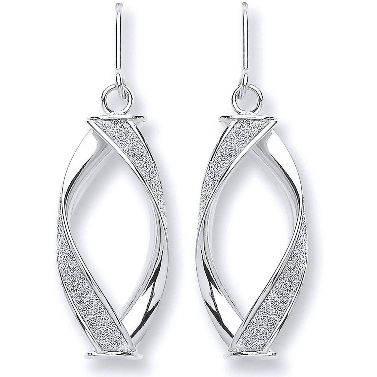 9ct White Gold Twist Glitter Shape Drop Earrings