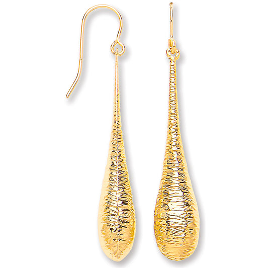 9ct Yellow Gold Imprint Drop Hook Earrings:
