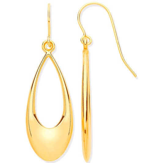 9ct Yellow Gold Hollow Open Drop Earrings: