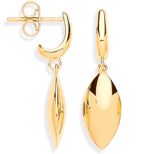 9ct Yellow Gold Hollow Marquise-Shaped Drop Earrings