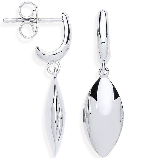 9ct White Gold Hollow Marquise-Shaped Drop Earrings