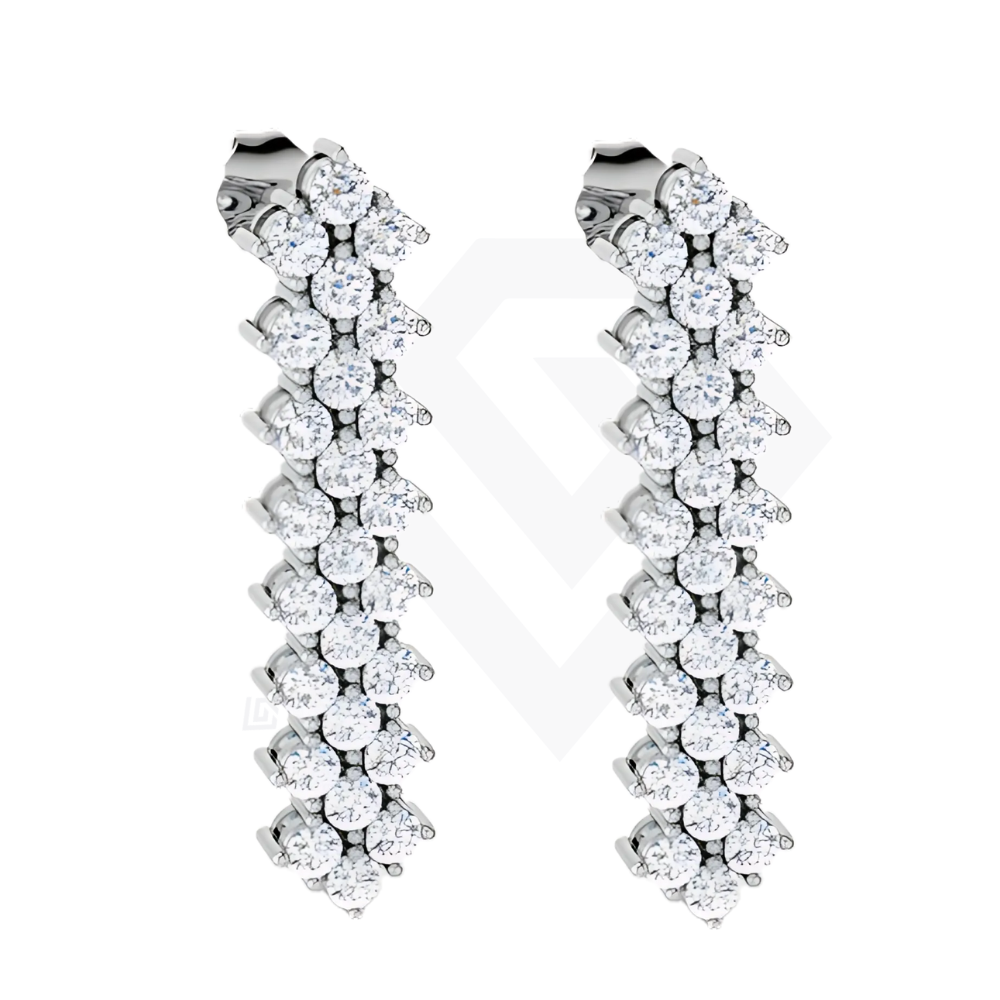 3ct Triple Row Lab Diamond Style Drop Earrings in 9ct White Gold