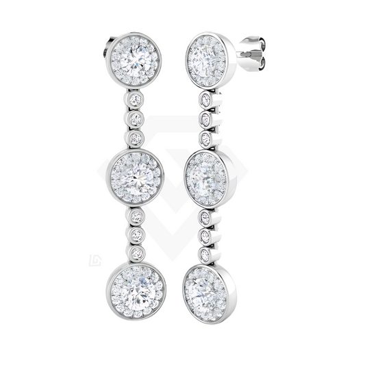 Sterling Silver Round Cluster Drop Earrings – Triple Halo Design