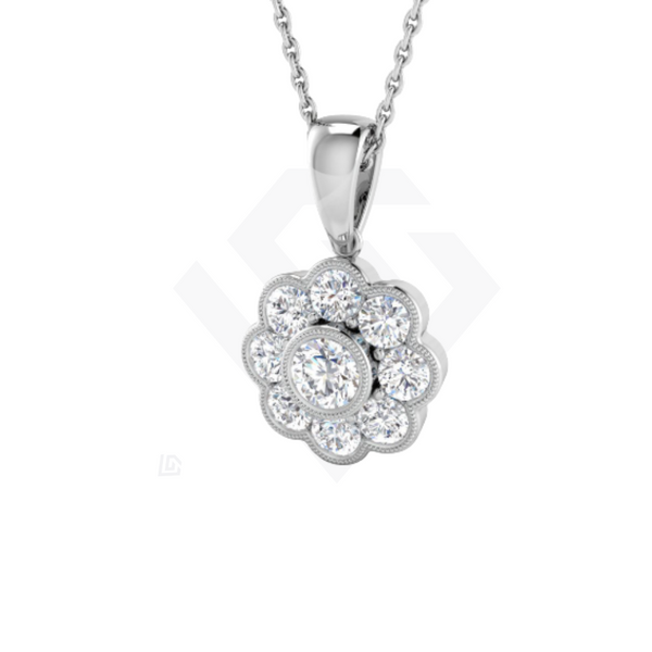 1.03ct Lab Grown Diamond  floral cluster Pendant in 9ct White Gold