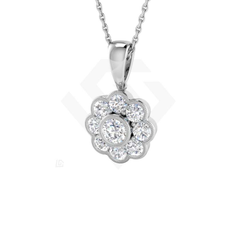 1.03ct Lab Grown Diamond  floral cluster Pendant in 9ct White Gold