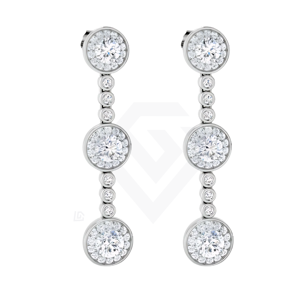 Sterling Silver Round Cluster Drop Earrings – Triple Halo Design