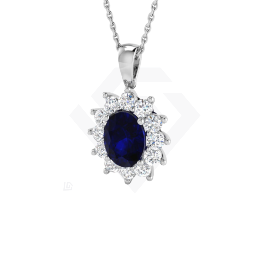 2.40ct Blue Sapphire & Diamond Halo Pendant in 9ct White Gold
