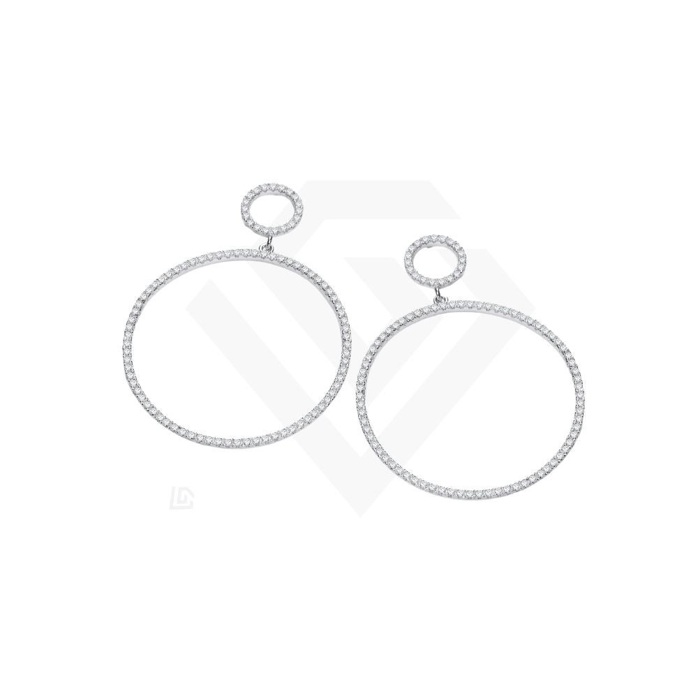 Sterling Silver Circle of Life 34.5mm Cubic Zirconia Drop Earrings