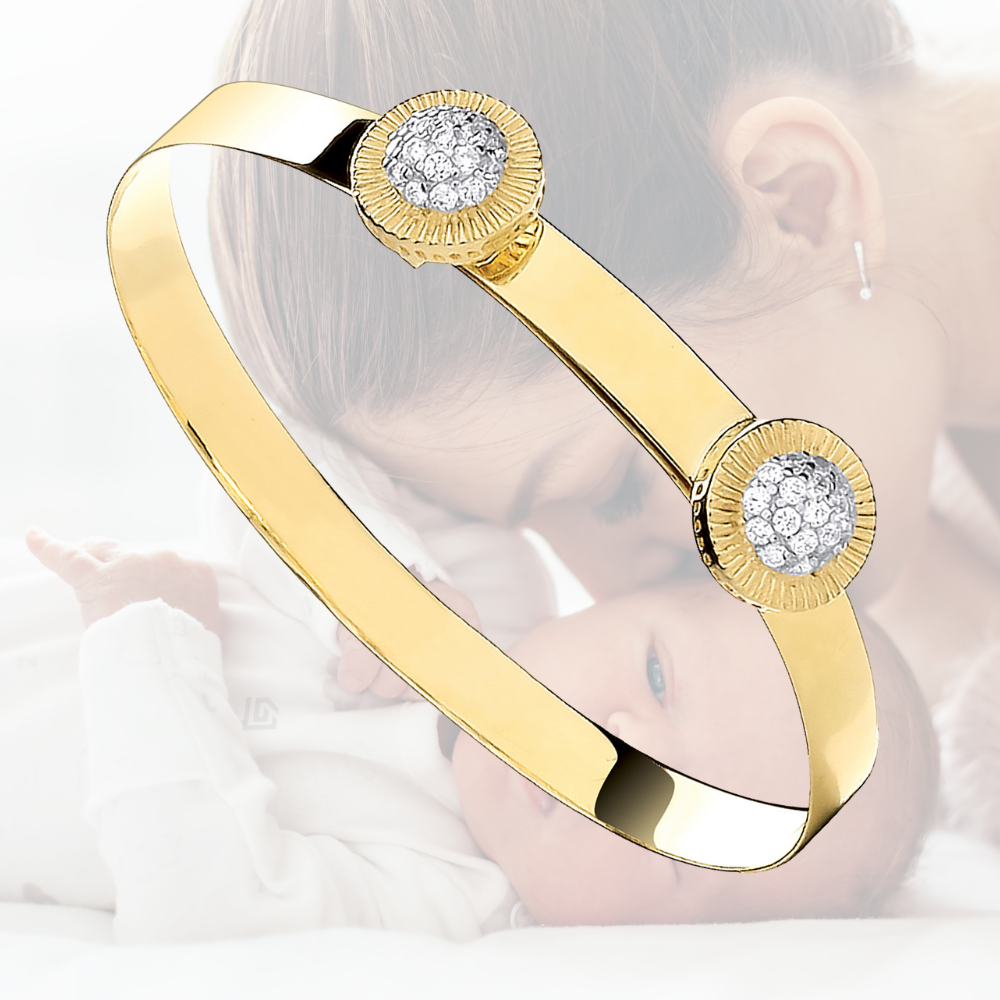 9ct Yellow Gold Round Cubic Zirconia Expandable Baby Bangle