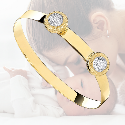 9ct Yellow Gold Round CZ Studs Expandable Baby Bangle