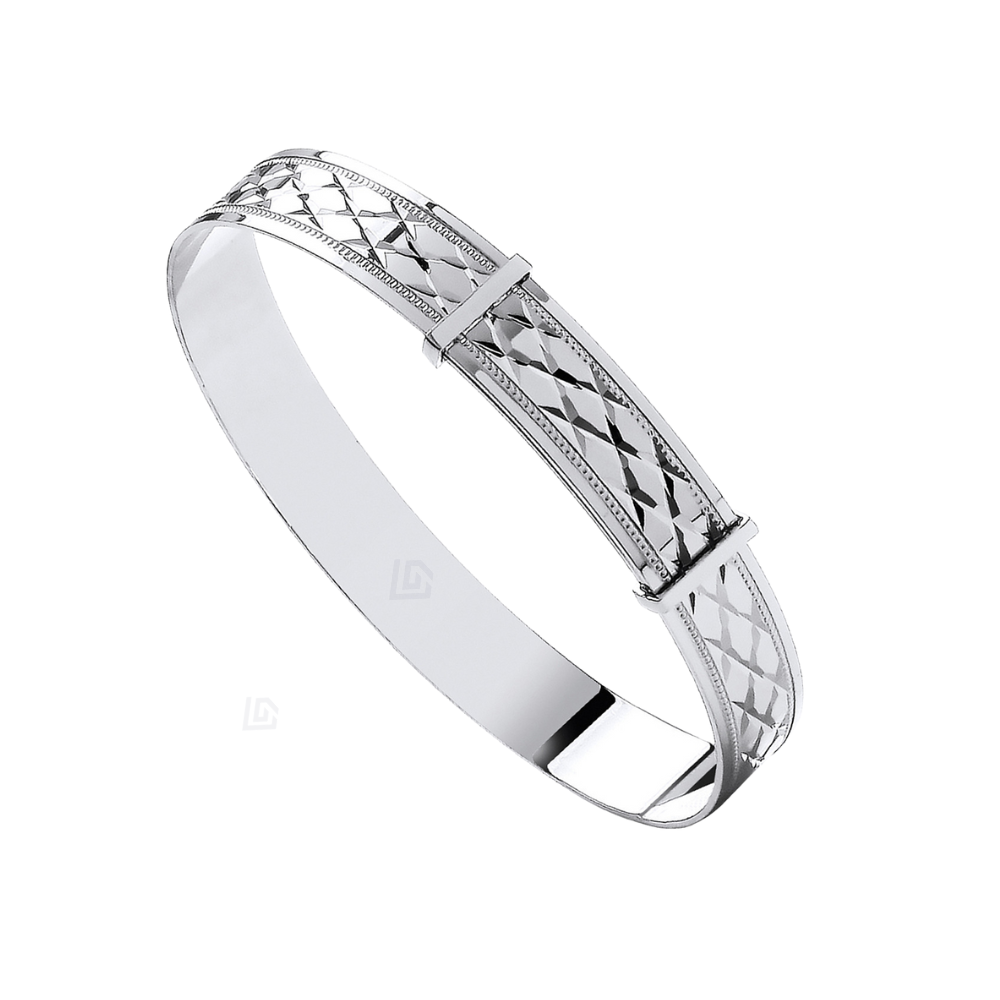 9ct White Gold Diamond-Cut Expandable Baby Bangle