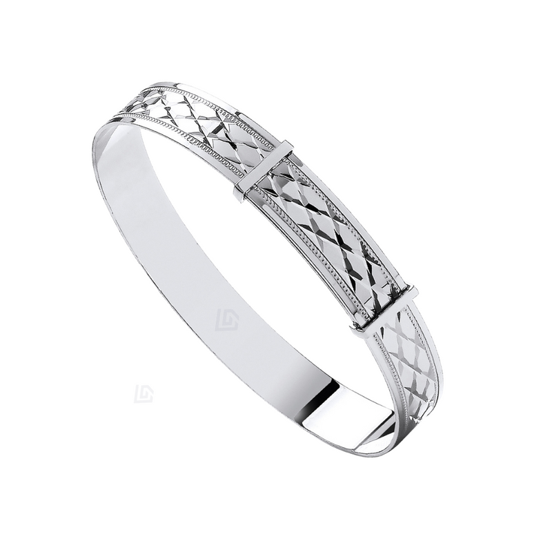 9ct White Gold Diamond-Cut Expandable Baby Bangle