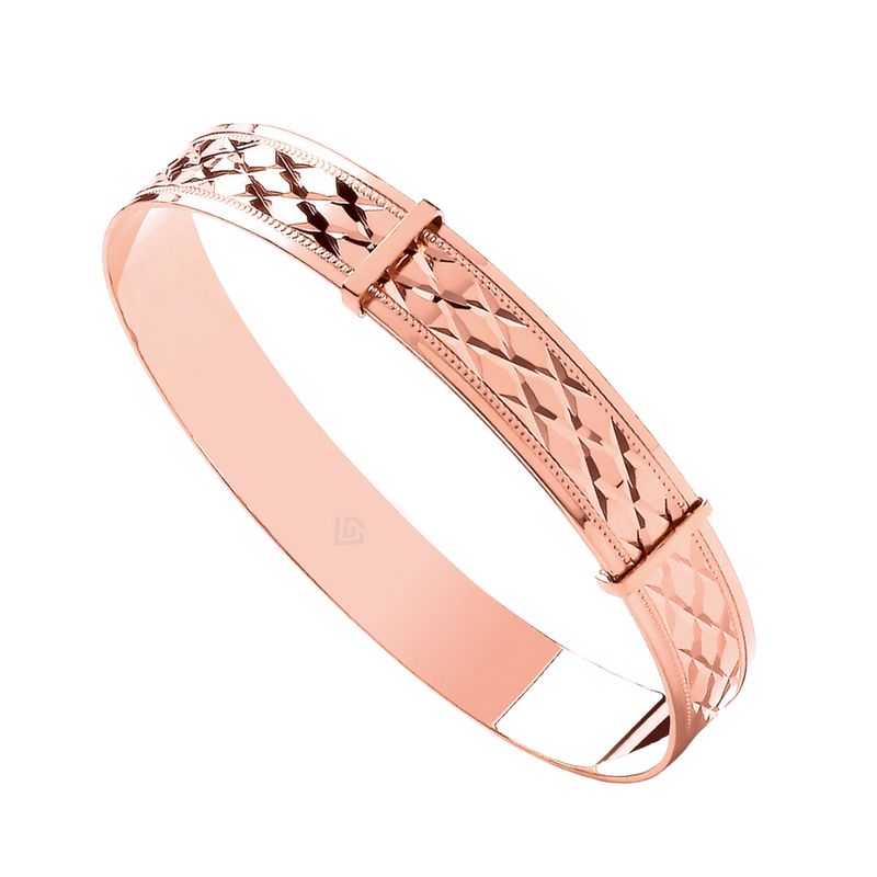 9ct Rose Gold Engravable Diamond-Cut Expandable Baby Bangle