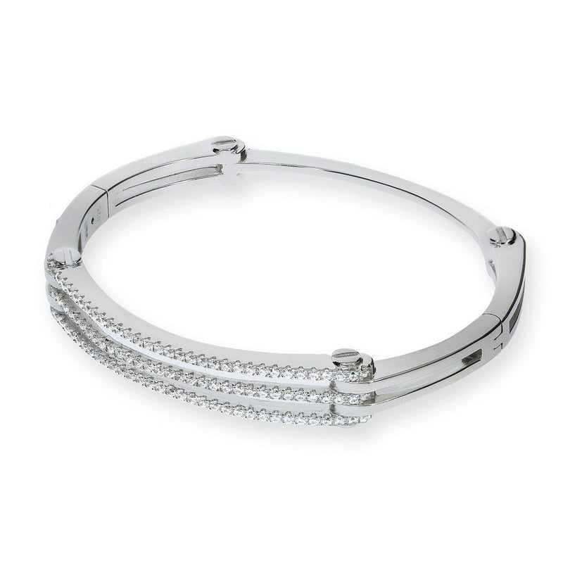 Silver Hinged Bangle with Micro Pavé Cubic Zirconia