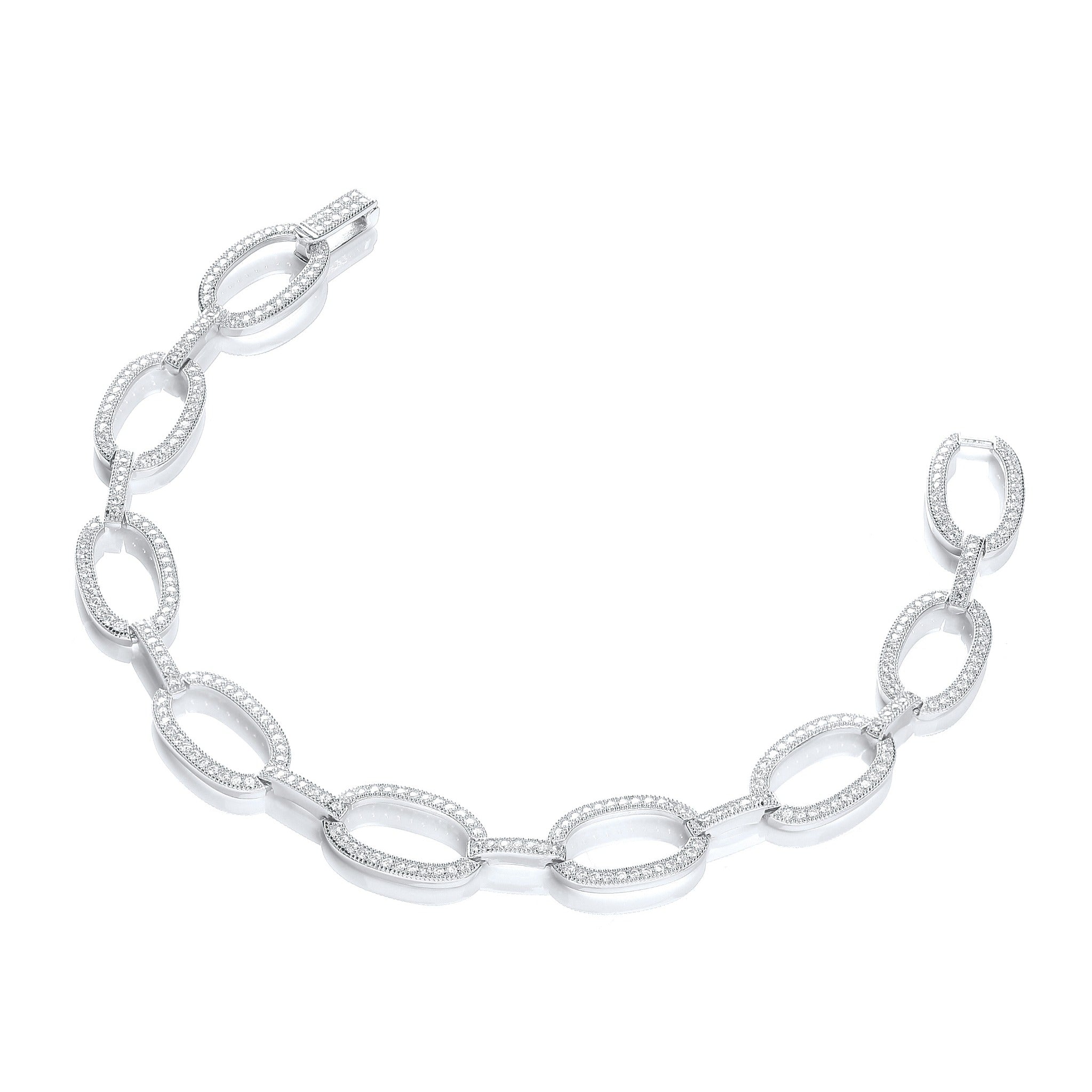 Sterling Silver Micro Pavé Oval Link Cubic Zirconia Bracelet