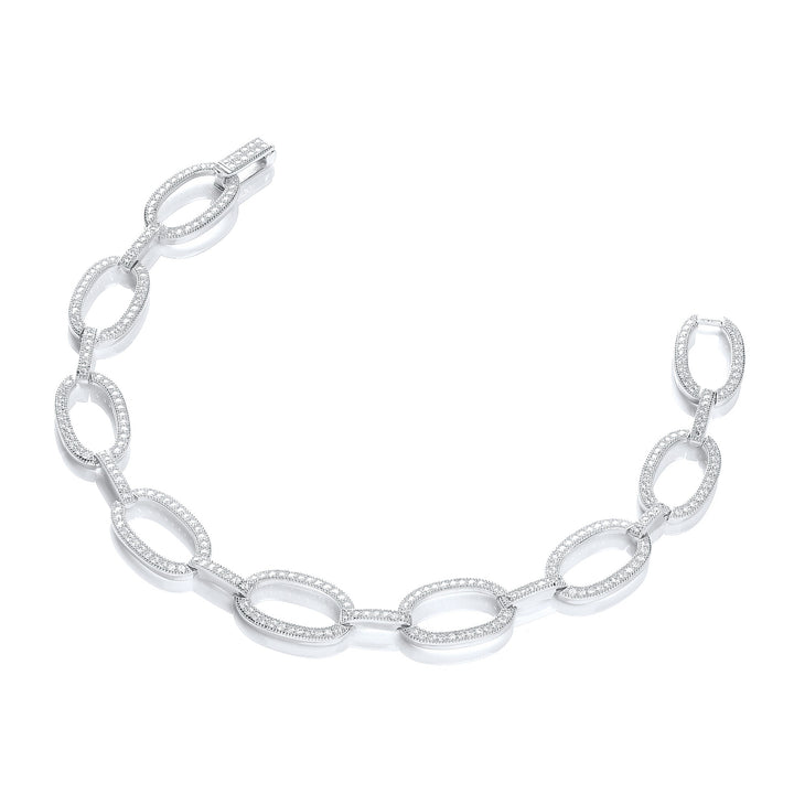 Sterling Silver Micro Pavé Oval Link Cubic Zirconia Bracelet
