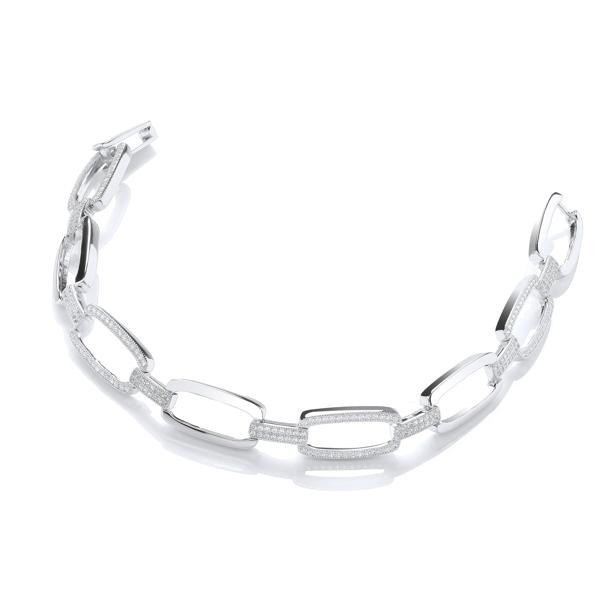 Sterling Silver Micro Pavé Oval Link Cubic Zirconia Bracelet
