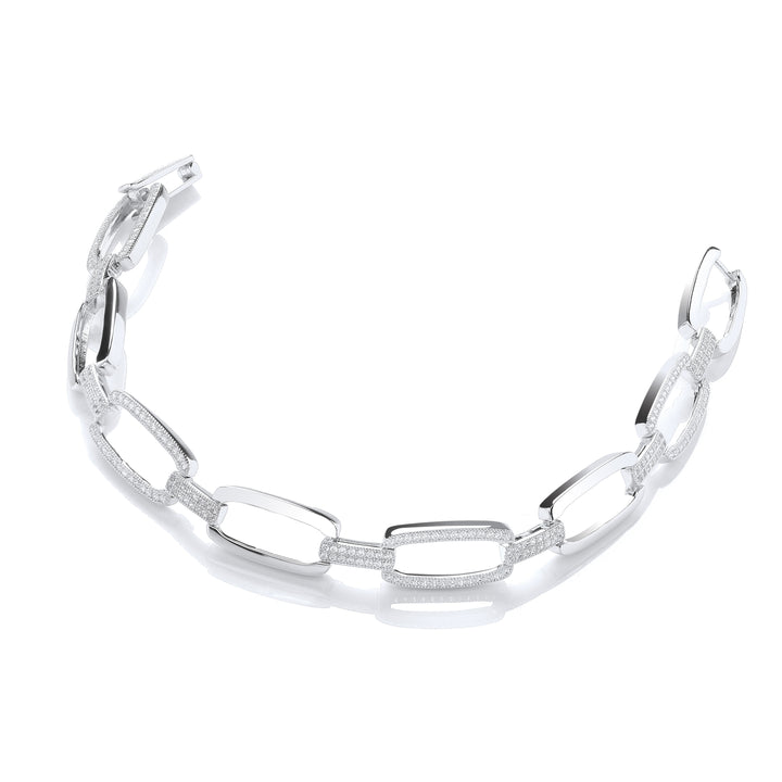 Sterling Silver Micro Pavé Oval Link Cubic Zirconia Bracelet