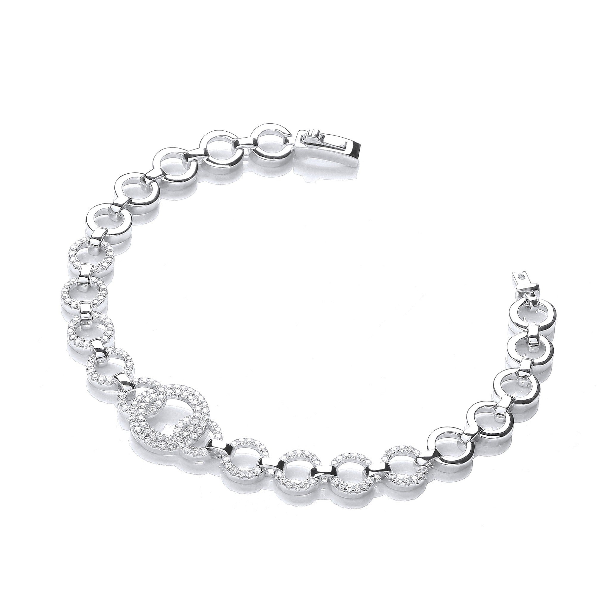 Sterling Silver Micro Pavé Circle Link Cubic Zirconia Bracelet