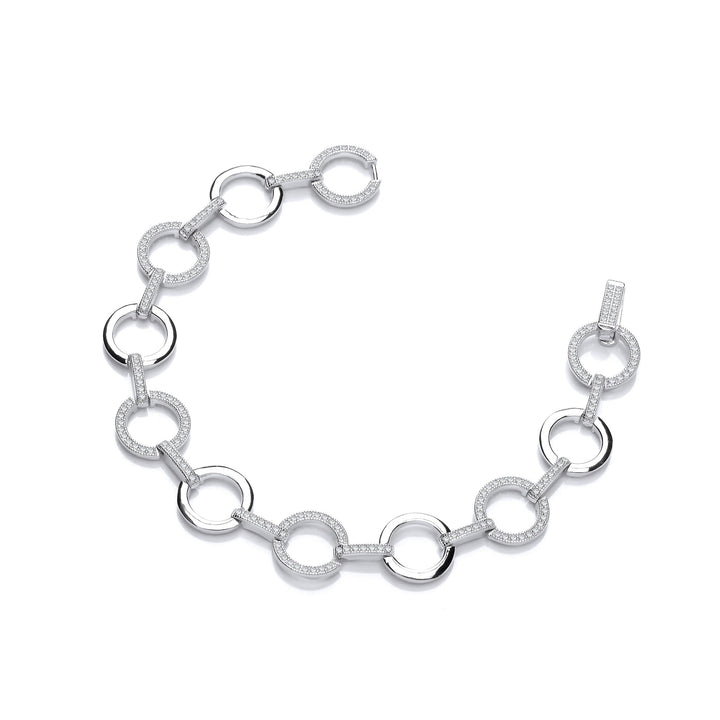 Sterling Silver Circles Plain & Cubic Zirconia Ladies Bracelet