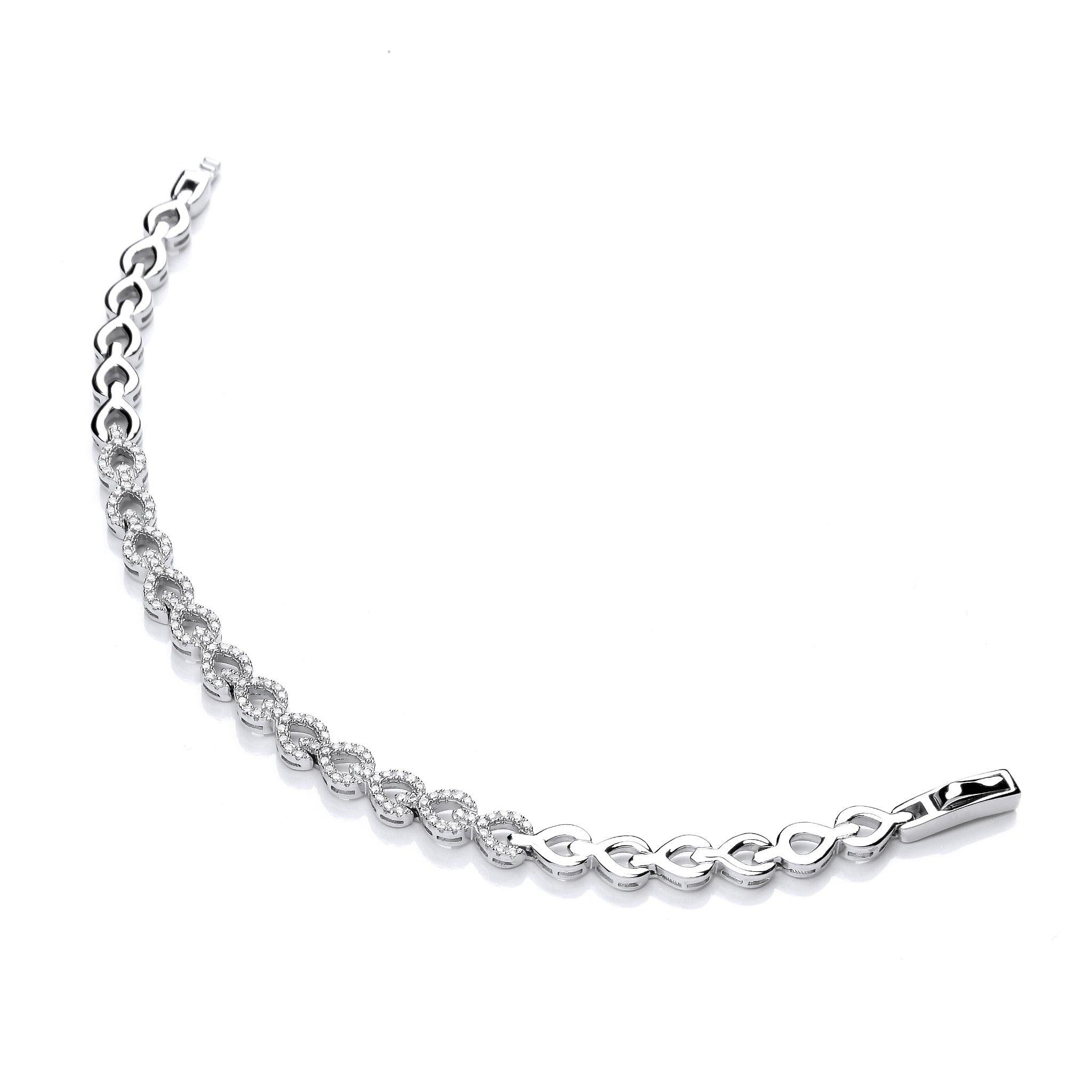Sterling Silver Teardrop Link Ladies Cubic Zirconia Bracelet