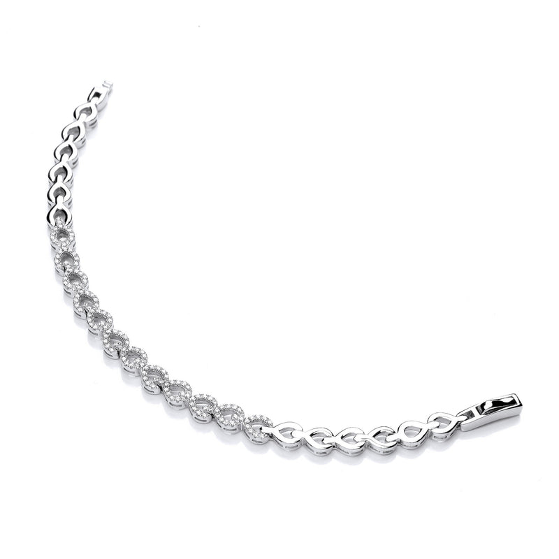 Sterling Silver Teardrop Link Ladies Cubic Zirconia Bracelet