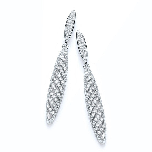 Sterling Silver Micro Pavé Long Fancy Drop Earrings