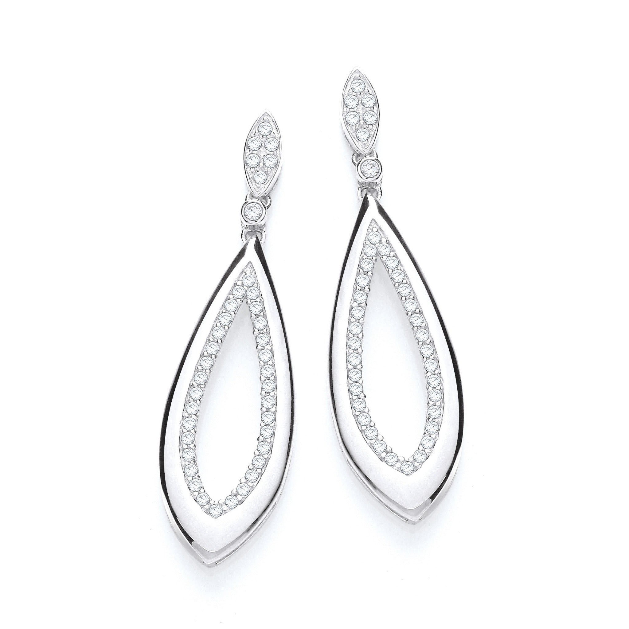Sterling Silver Fancy Pear Cubic Zirconia Drop Earrings