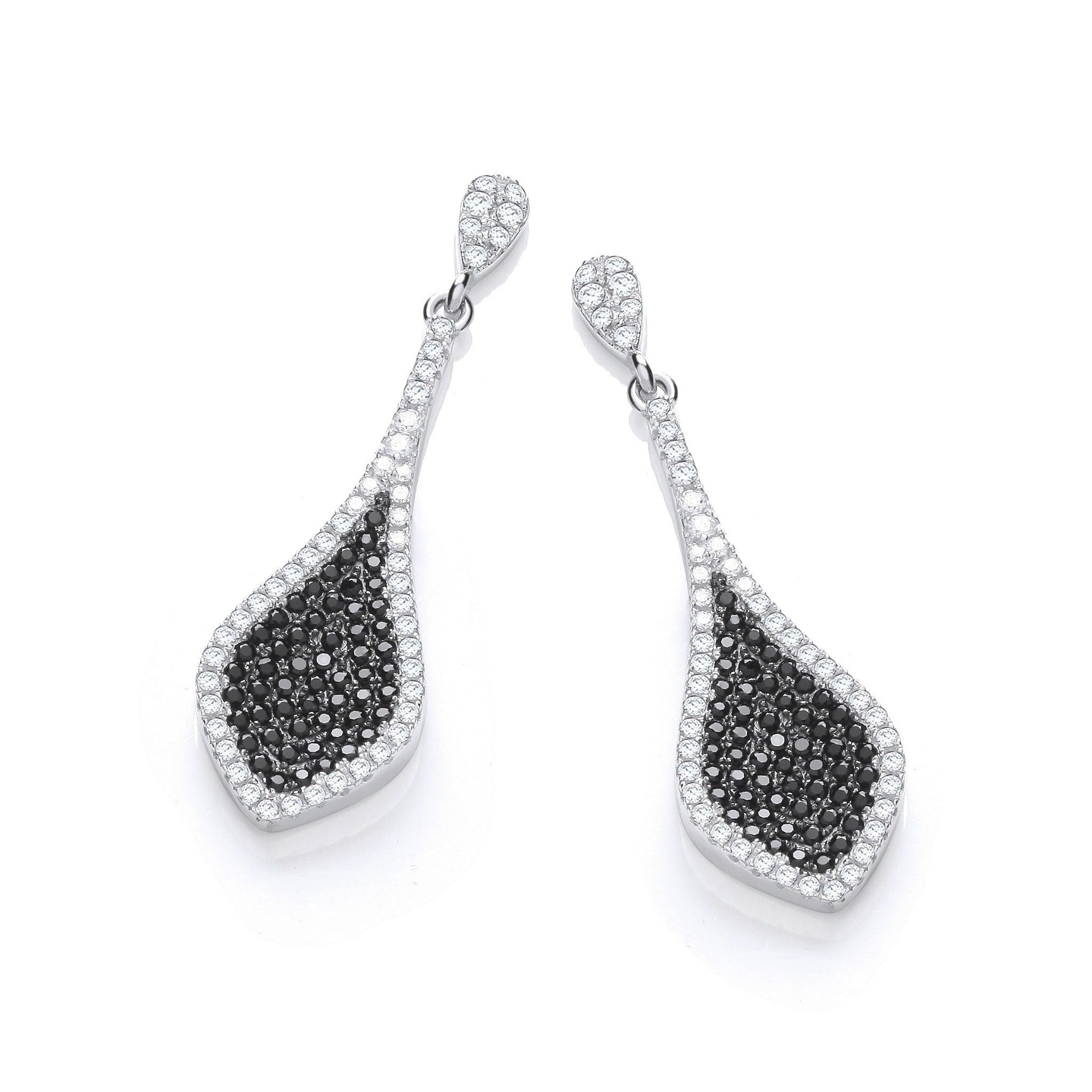 Sterling Silver Micro Pavé Black & Clear Cubic Zirconia Drop Earrings