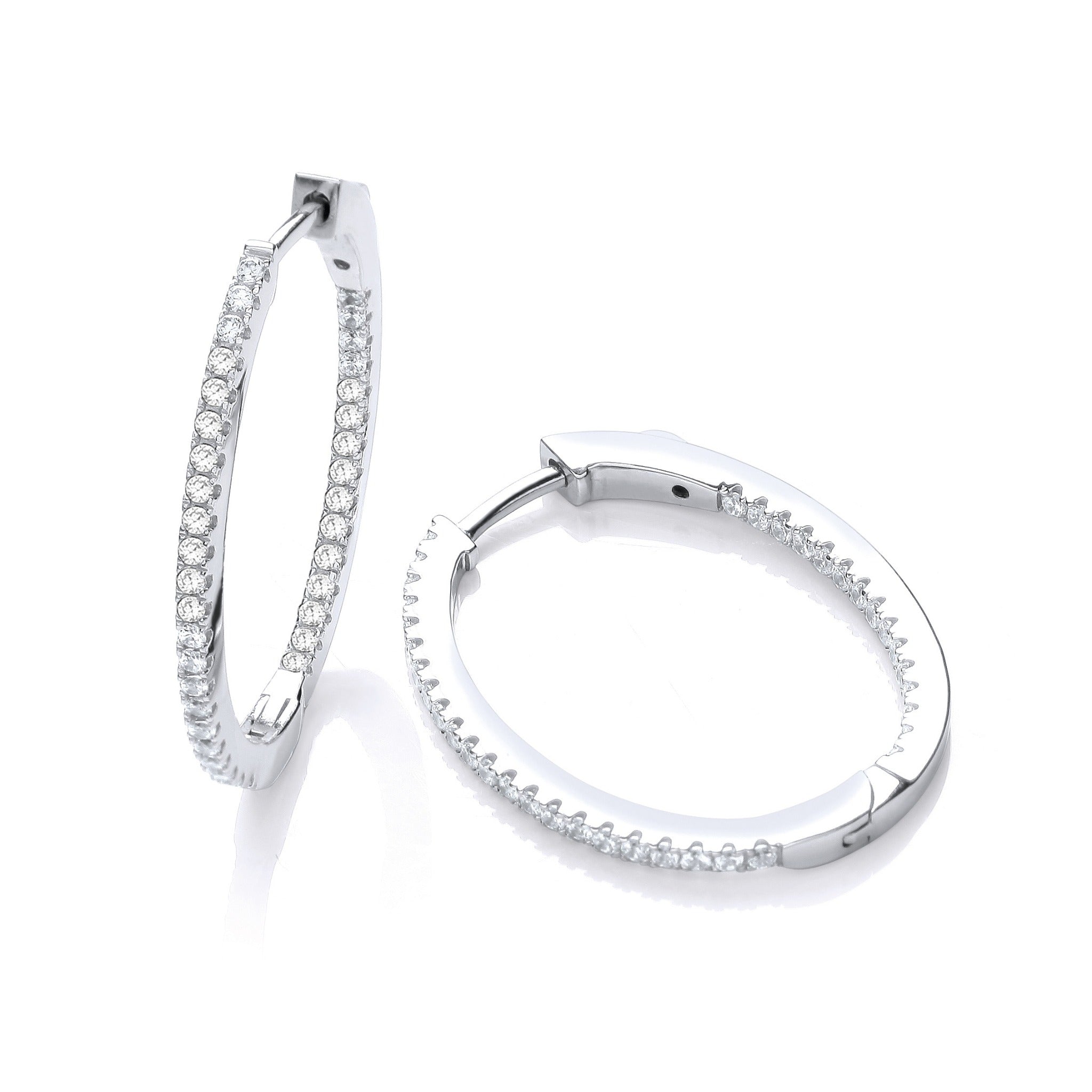 Sterling Silver Micro Pavé Oval Hoop Cubic Zirconia Earrings