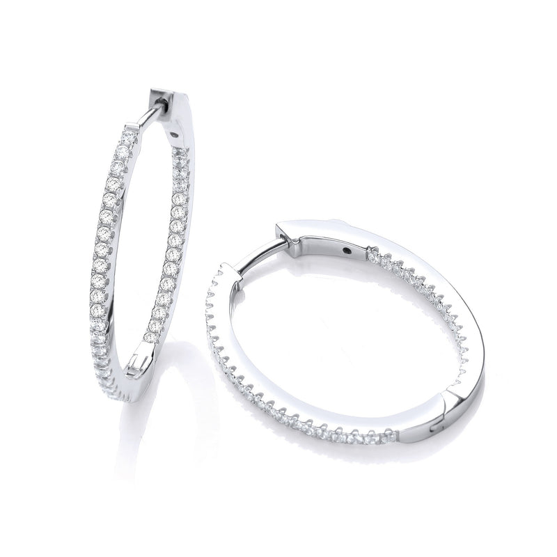 Sterling Silver Micro Pavé Oval Hoop Cubic Zirconia Earrings