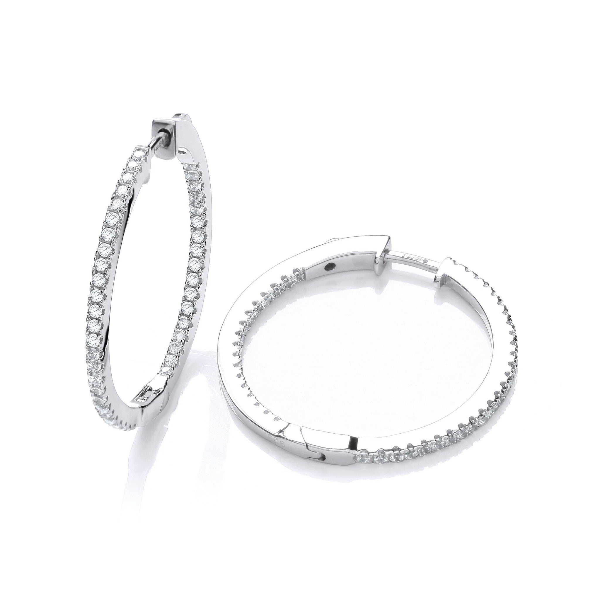Sterling Silver Micro Pavé Round Hoop Cubic Zirconia Earrings