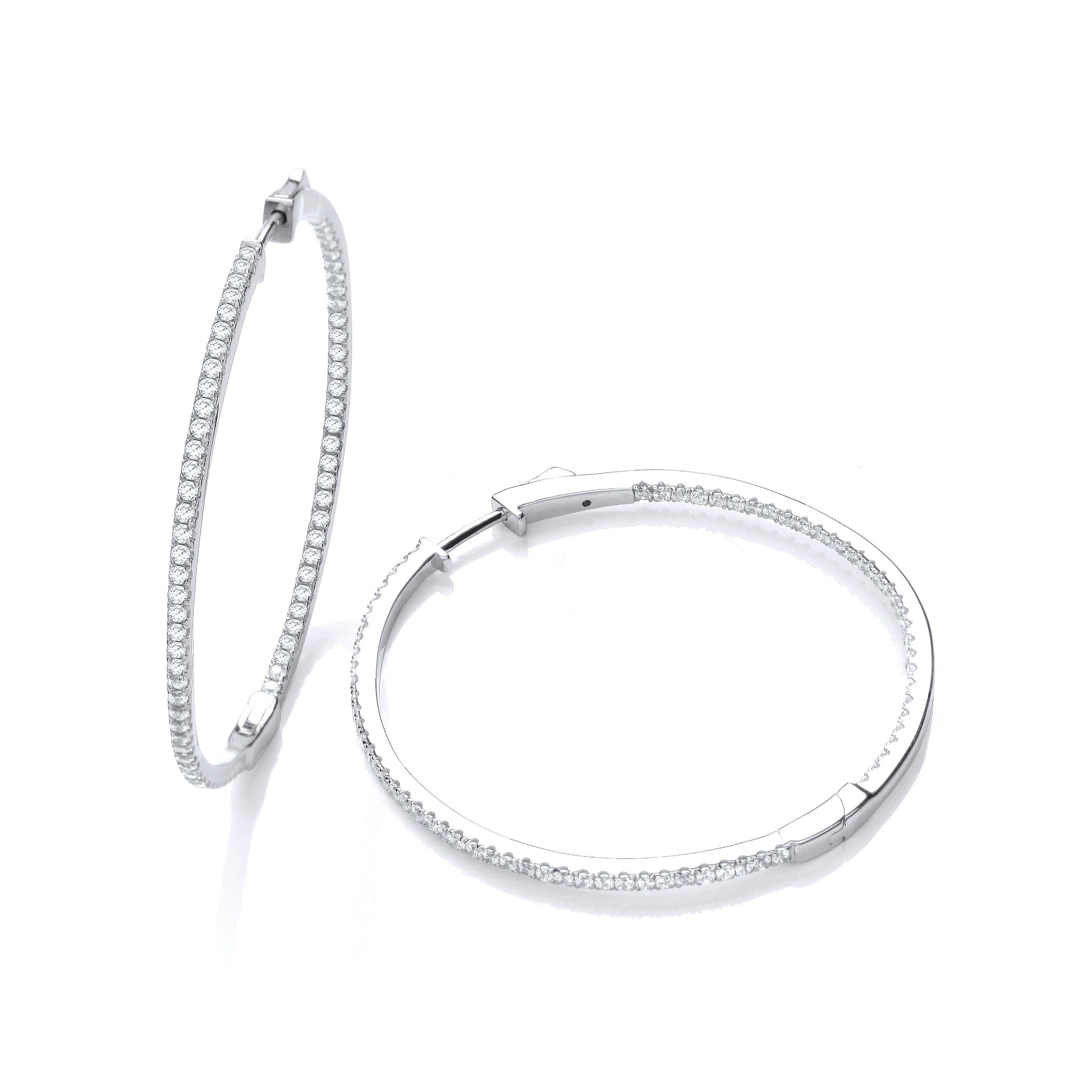 Sterling Silver Micro Pavé Large Round Hoop Cubic Zirconia Earrings