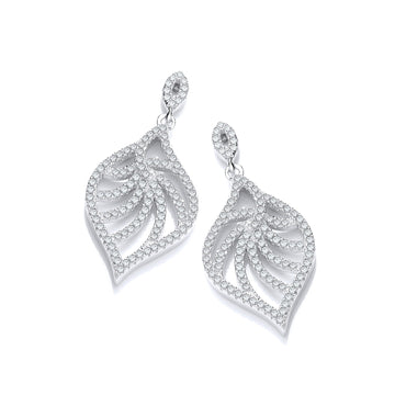 Sterling Silver Micro Pavé Leaf-Shaped Cubic Zirconia Earrings