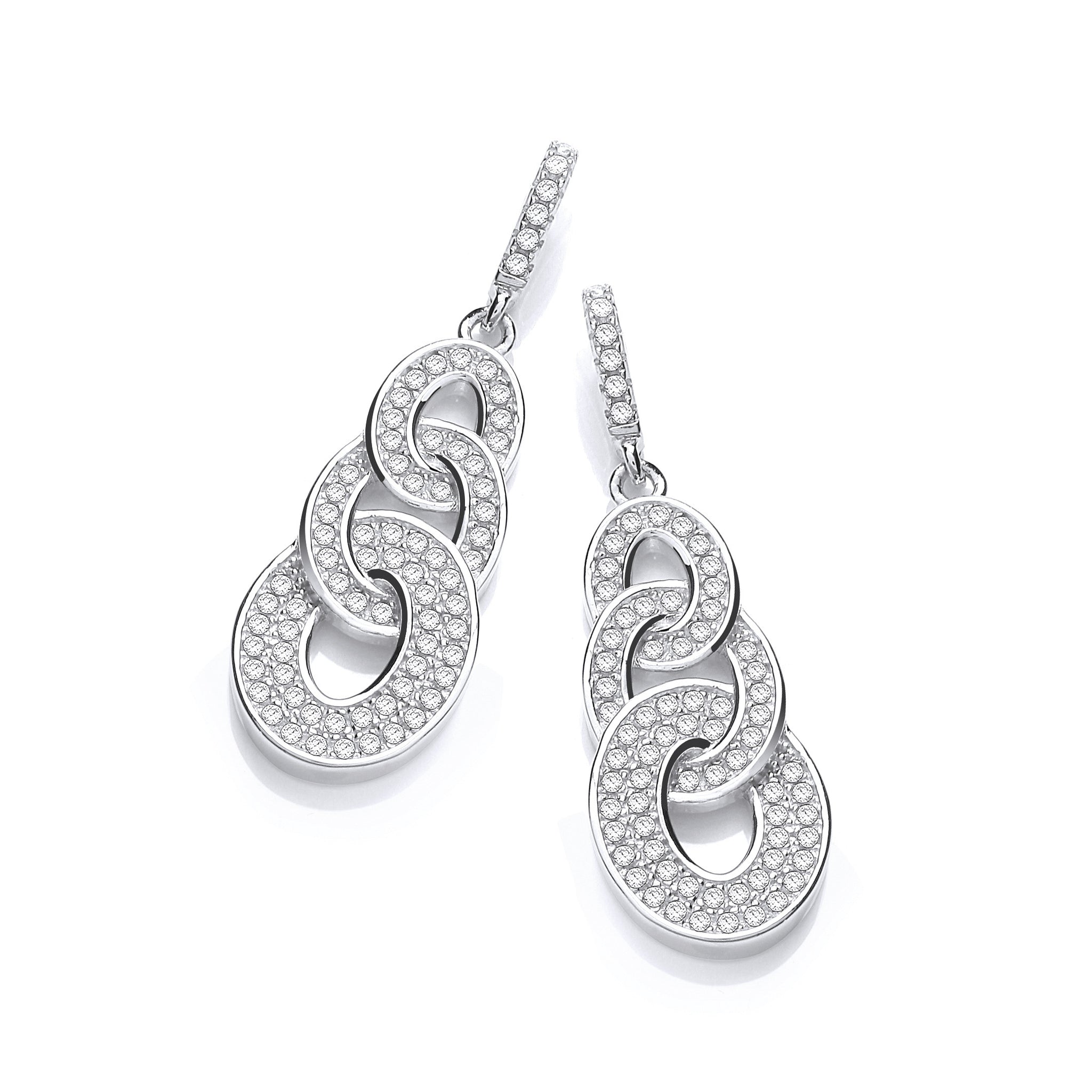 Sterling Silver Micro Pavé Oval Intertwined Cubic Zirconia Drop Earrings