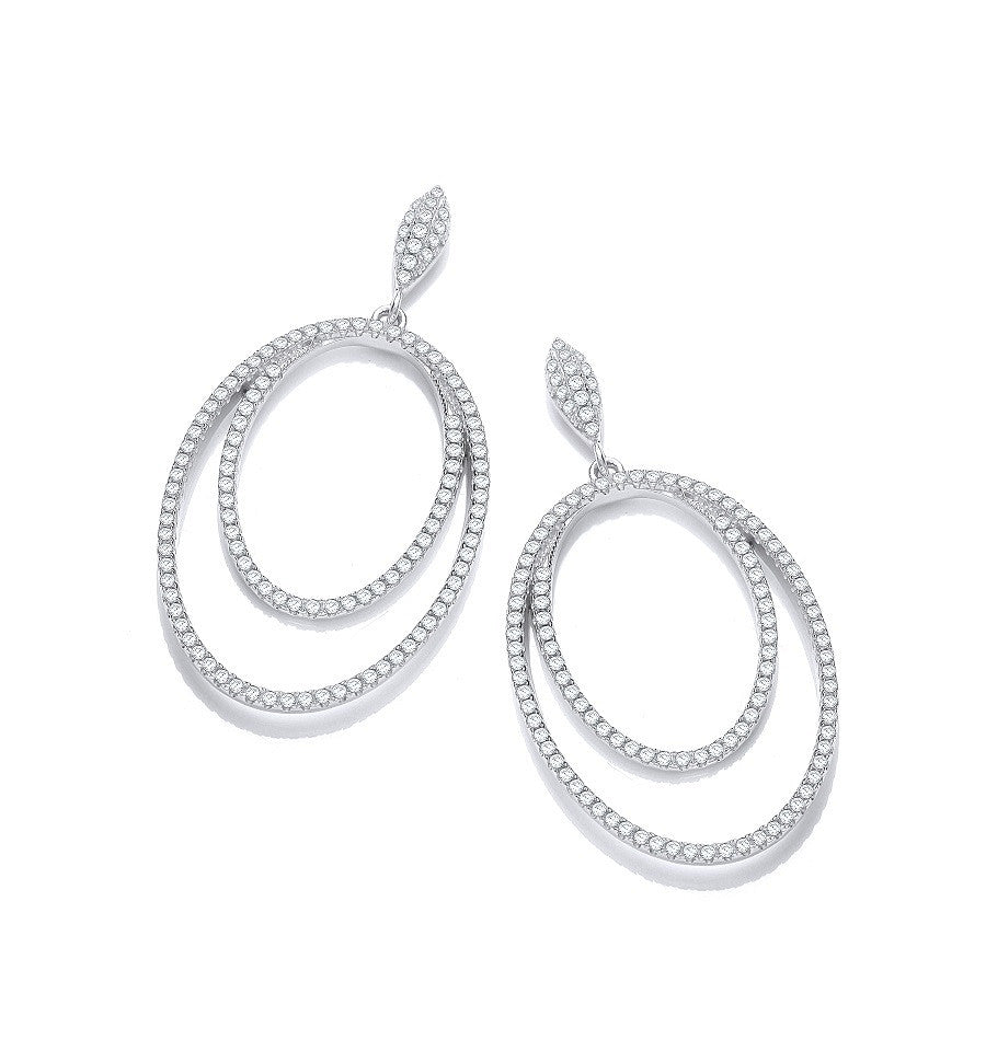 Sterling Silver Micro Pavé Double Oval Drop Cubic Zirconia Earrings