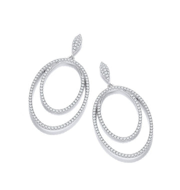 Sterling Silver Micro Pavé Double Oval Drop Cubic Zirconia Earrings