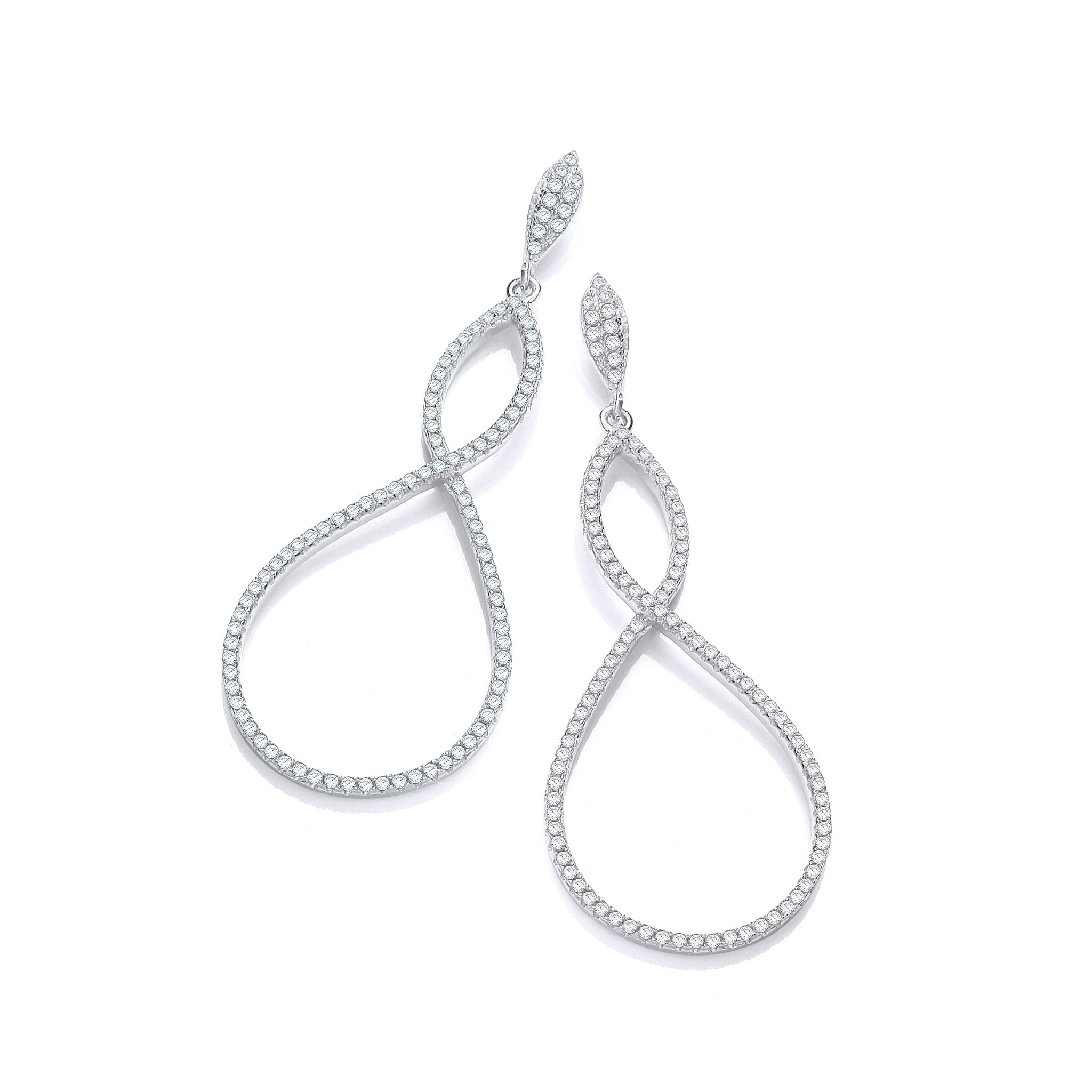 Sterling Silver Micro Pavé Oval Long Drop Cubic Zirconia Earrings