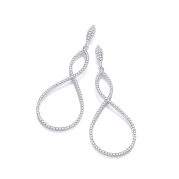Sterling Silver Micro Pavé Oval Long Drop Cubic Zirconia Earrings