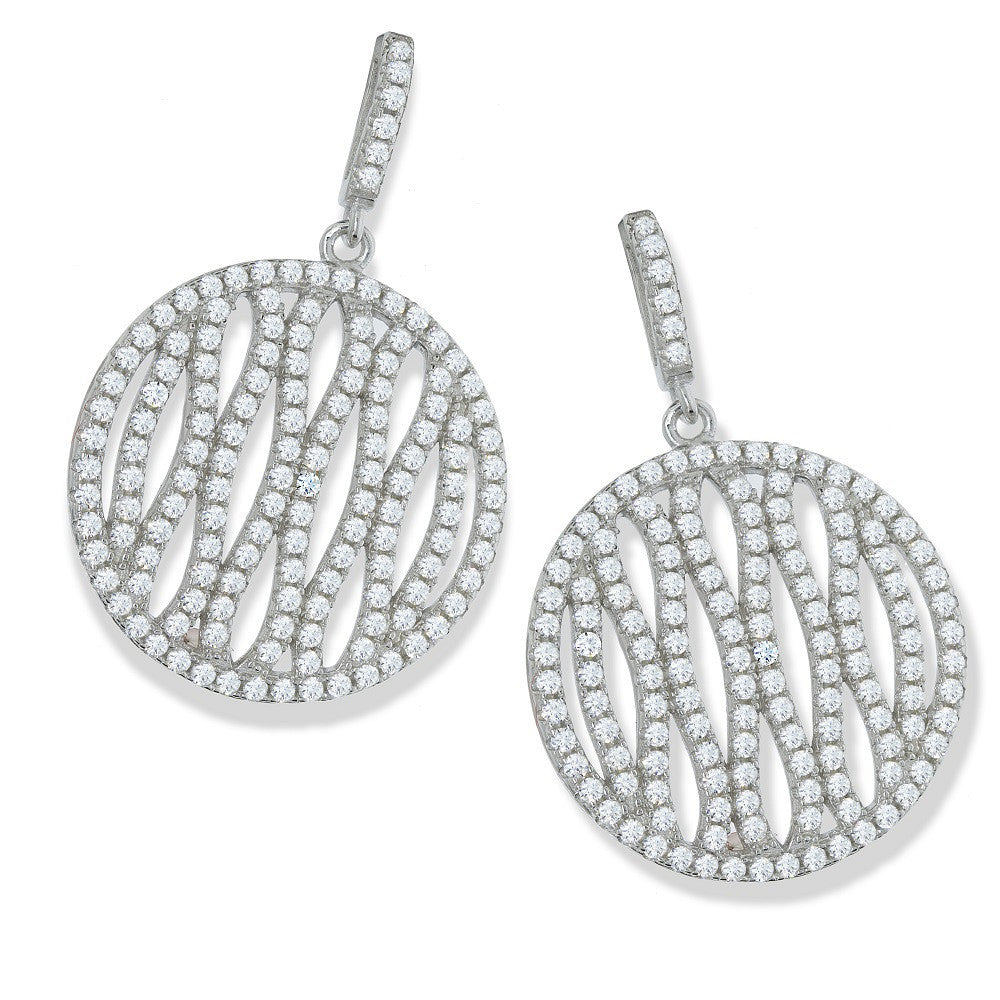 Sterling Silver Micro Pavé Fancy Round Cubic Zirconia Drop Earrings